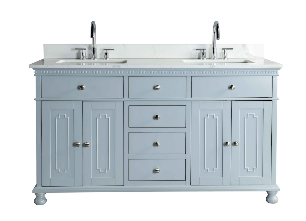 Rubeza 1500mm Didim Vanity Unit with Calacatta Quartz Top - Light Grey & Chrome