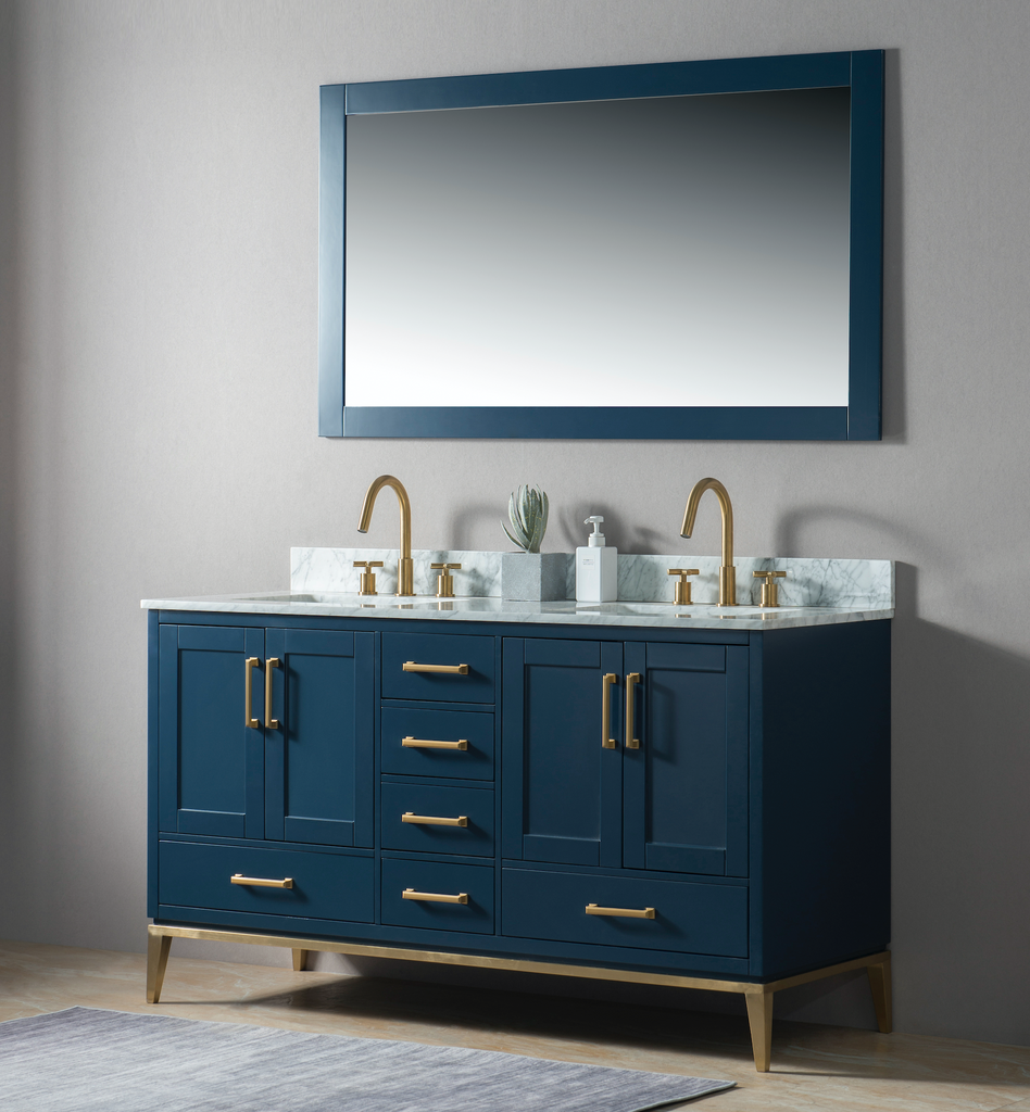 Rubeza 1500mm Anatolia Vanity Unit with Carrara Marble Top - Dark Blue & Gold