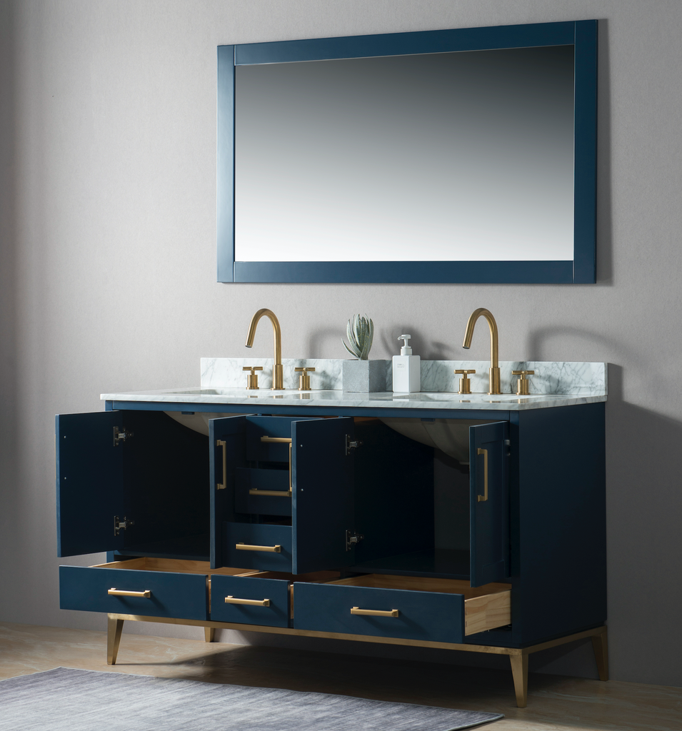 Rubeza 1500mm Anatolia Vanity Unit with Carrara Marble Top - Dark Blue & Gold