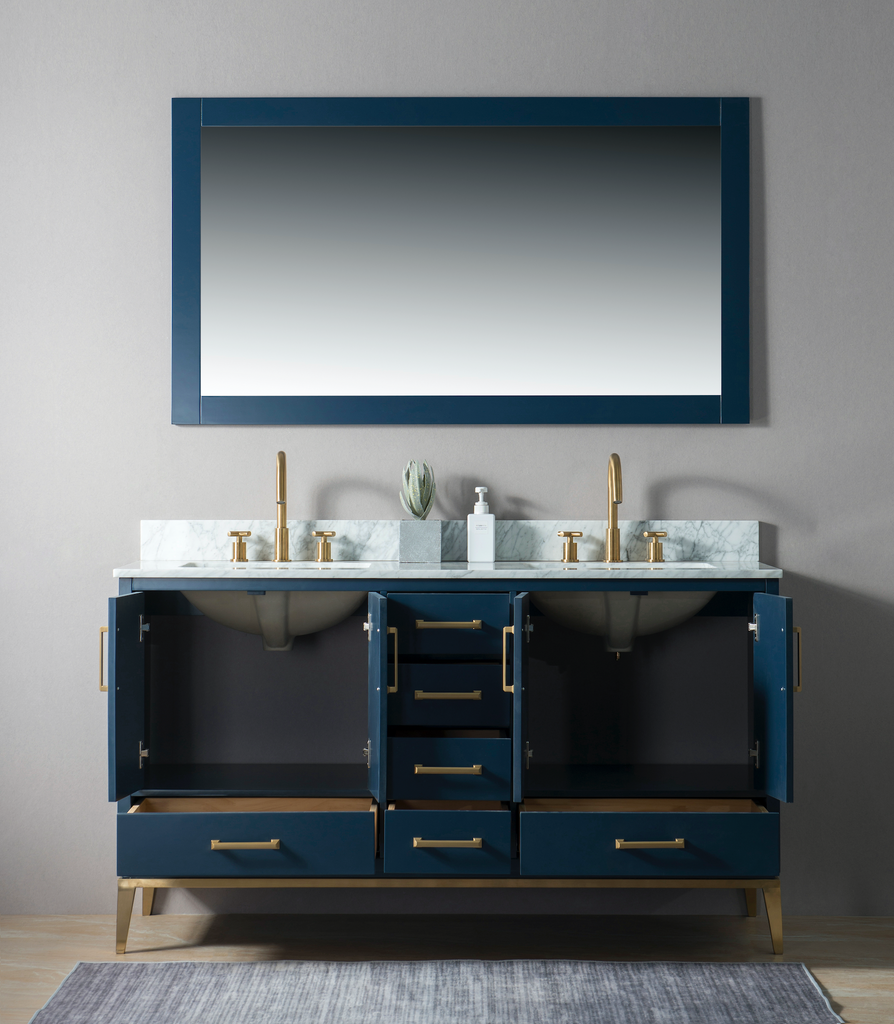 Rubeza 1500mm Anatolia Vanity Unit with Carrara Marble Top - Dark Blue & Gold