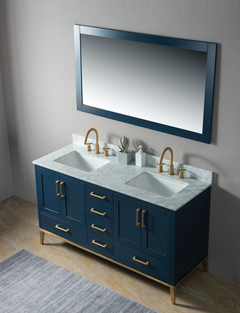 Rubeza 1500mm Anatolia Vanity Unit with Carrara Marble Top - Dark Blue & Gold