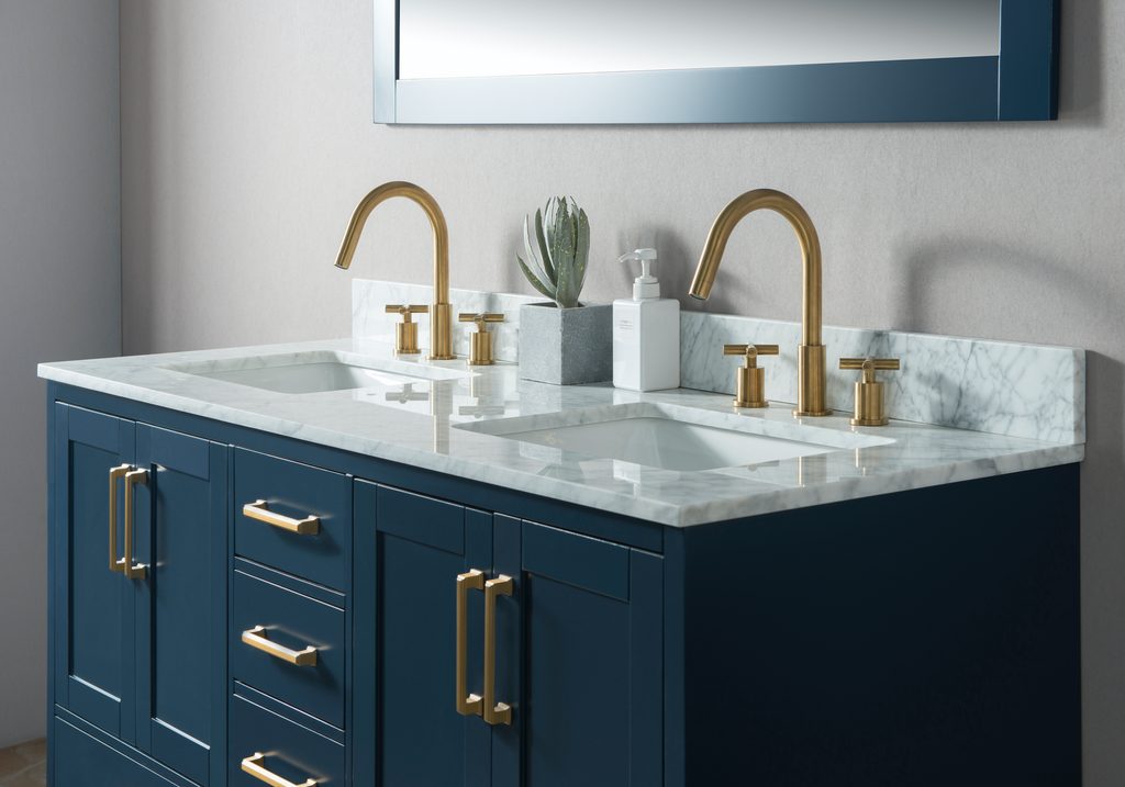 Rubeza 1500mm Anatolia Vanity Unit with Carrara Marble Top - Dark Blue & Gold