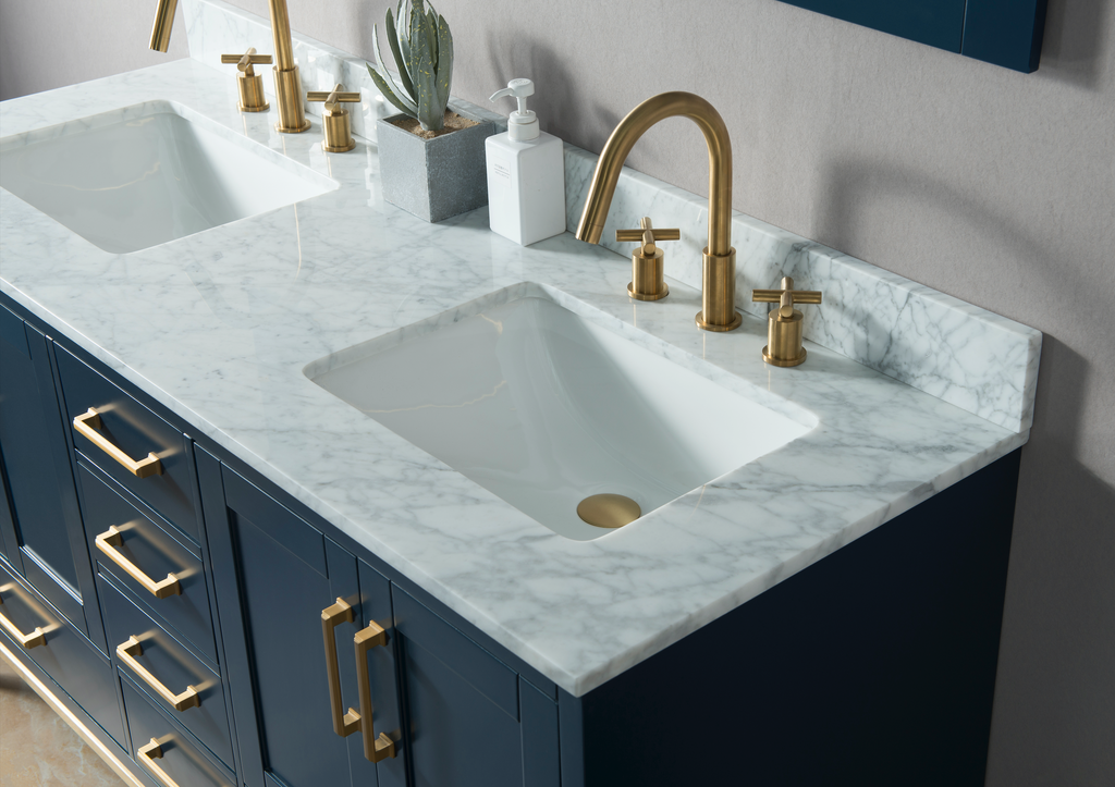 Rubeza 1500mm Anatolia Vanity Unit with Carrara Marble Top - Dark Blue & Gold