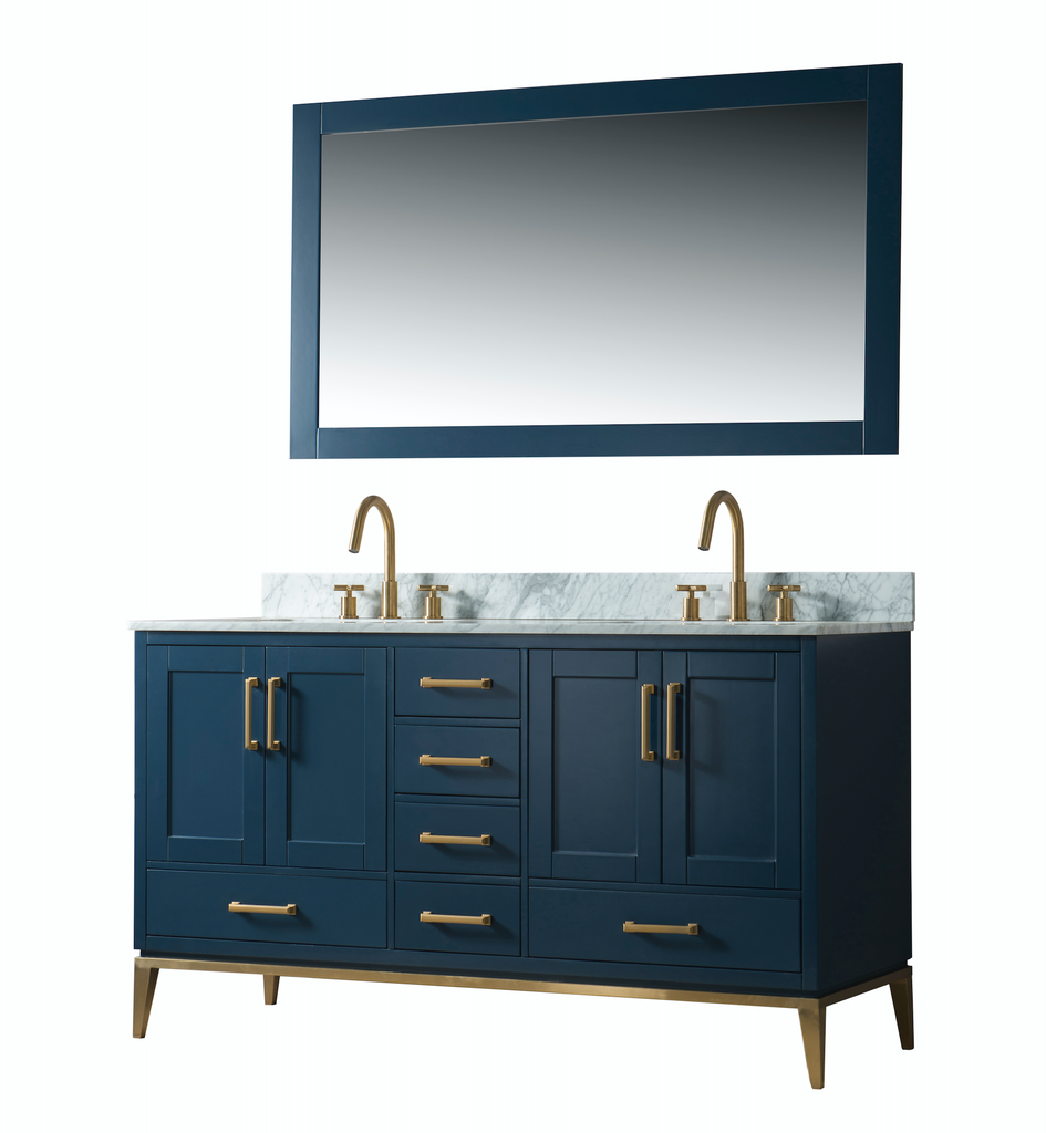 Rubeza 1500mm Anatolia Vanity Unit with Carrara Marble Top - Dark Blue & Gold