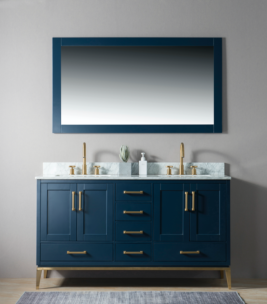 Rubeza 1500mm Anatolia Vanity Unit with Carrara Marble Top - Dark Blue & Gold