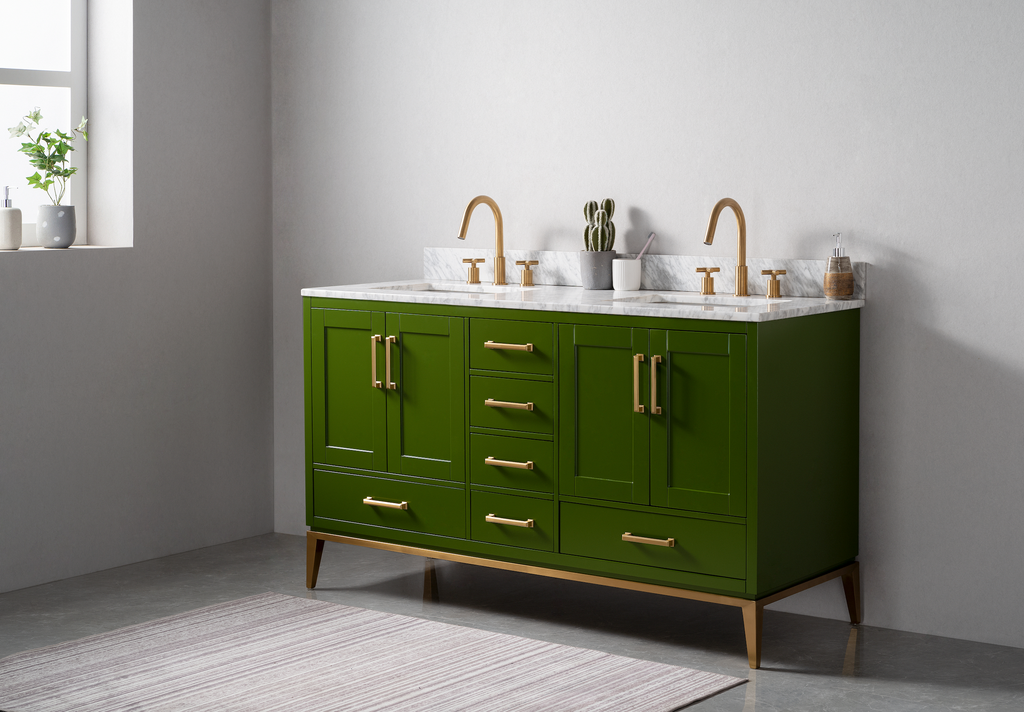 Rubeza 1500mm Anatolia Vanity Unit with Carrara Marble Top - Grass Green & Gold