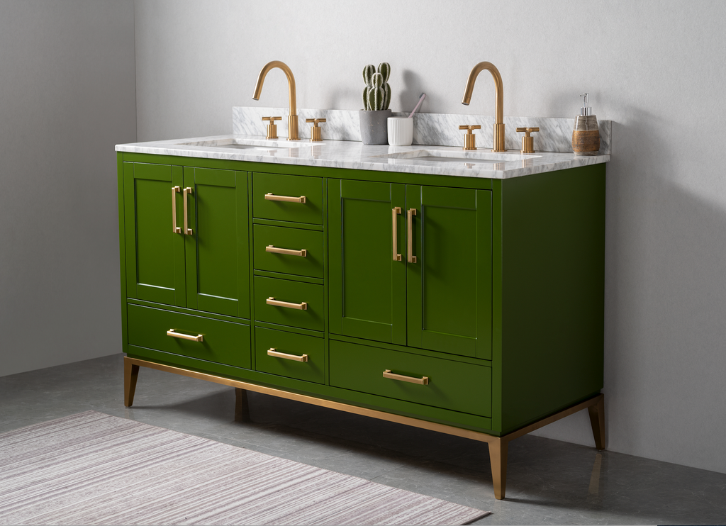 Rubeza 1500mm Anatolia Vanity Unit with Carrara Marble Top - Grass Green & Gold