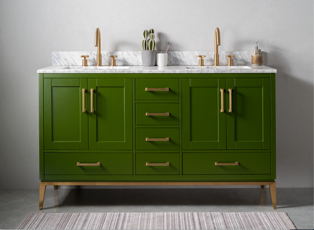 Rubeza 1500mm Anatolia Vanity Unit with Carrara Marble Top - Grass Green & Gold