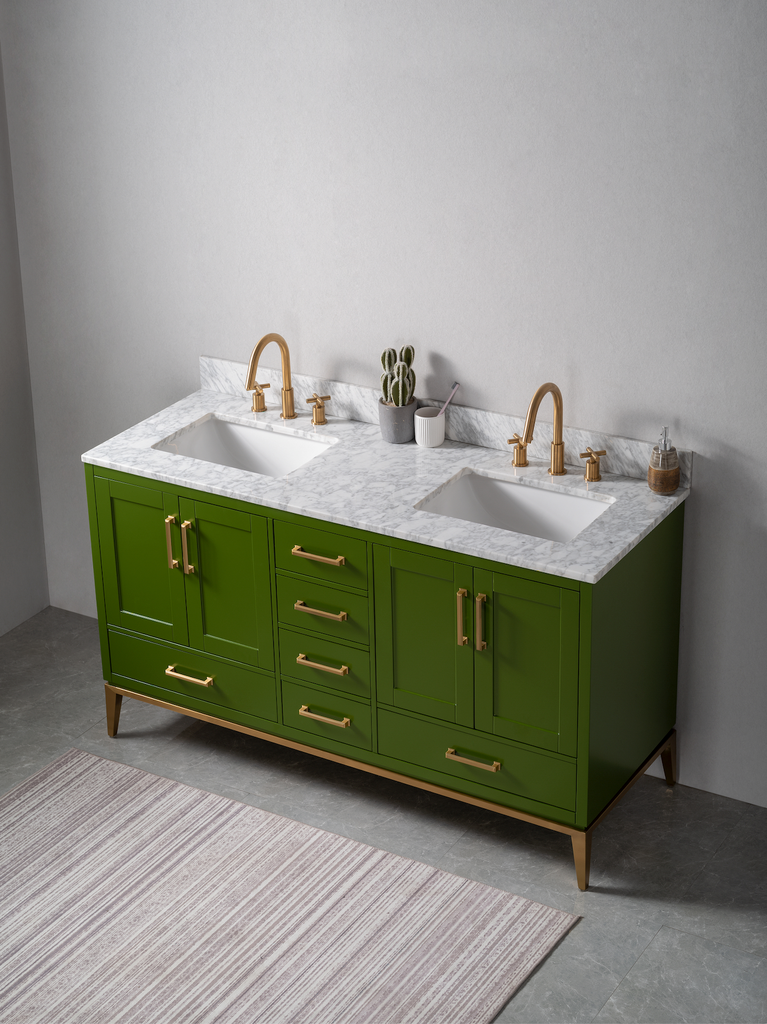 Rubeza 1500mm Anatolia Vanity Unit with Carrara Marble Top - Grass Green & Gold