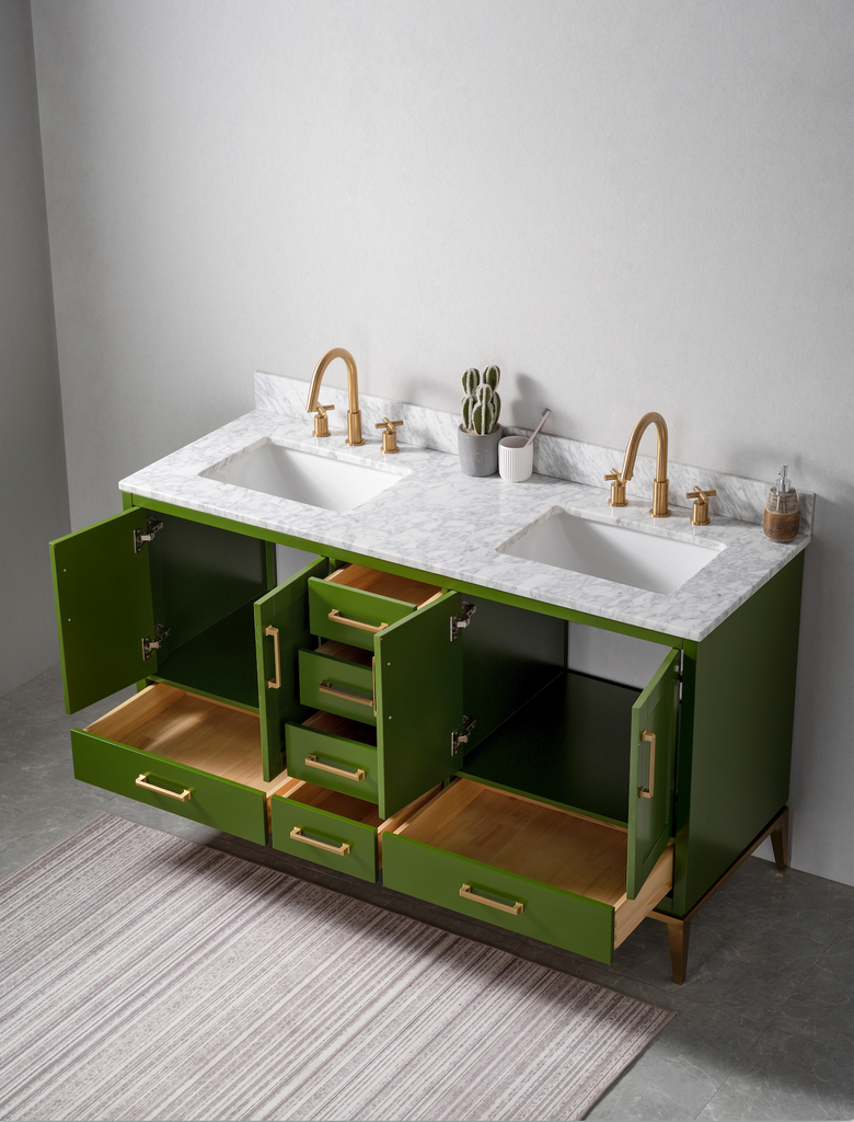 Rubeza 1500mm Anatolia Vanity Unit with Carrara Marble Top - Grass Green & Gold