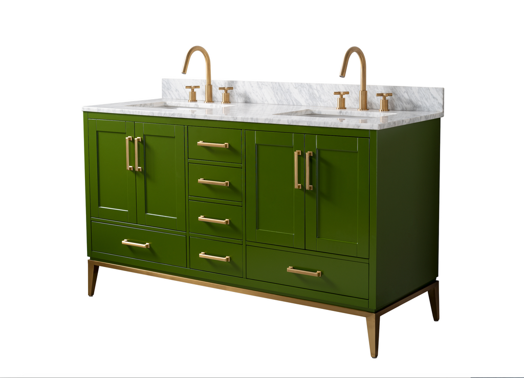 Rubeza 1500mm Anatolia Vanity Unit with Carrara Marble Top - Grass Green & Gold