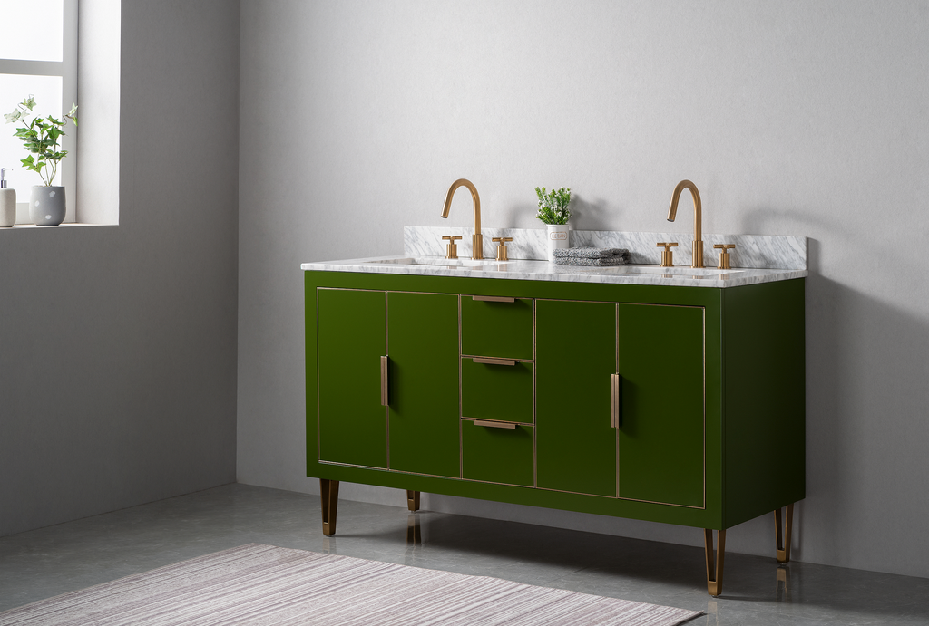 Rubeza 1500mm Dukes Vanity Unit with Carrara Marble Top - Grass Green & Gold