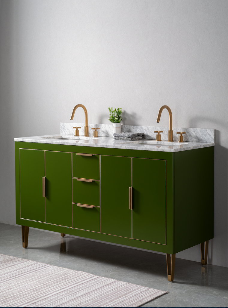 Rubeza 1500mm Dukes Vanity Unit with Carrara Marble Top - Grass Green & Gold