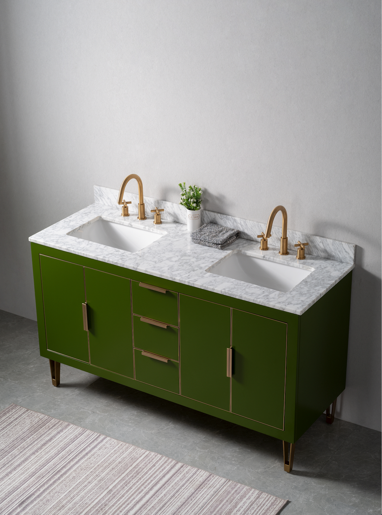 Rubeza 1500mm Dukes Vanity Unit with Carrara Marble Top - Grass Green & Gold