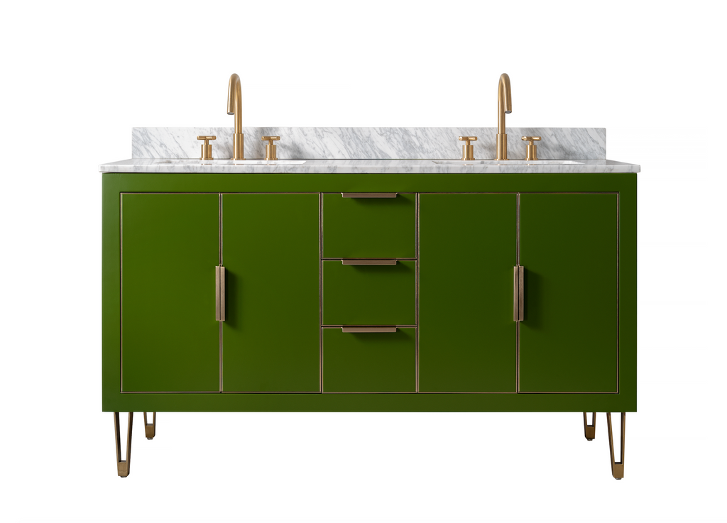 Rubeza 1500mm Dukes Vanity Unit with Carrara Marble Top - Grass Green & Gold