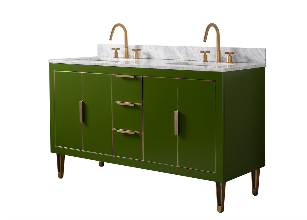 Rubeza 1500mm Dukes Vanity Unit with Carrara Marble Top - Grass Green & Gold