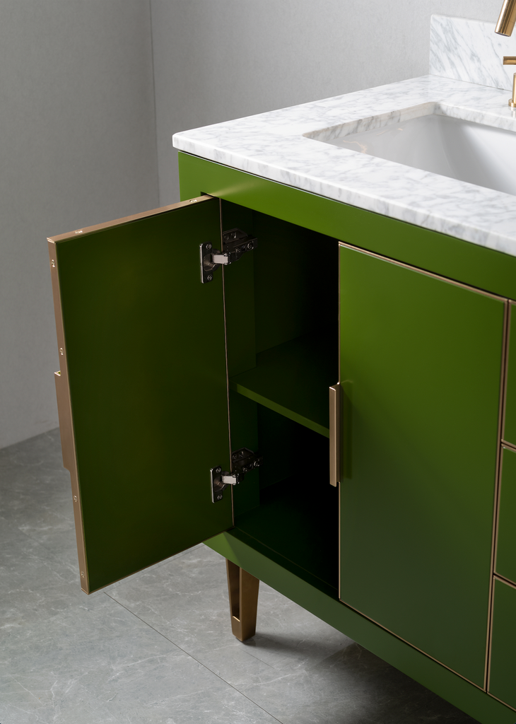 Rubeza 1500mm Dukes Vanity Unit with Carrara Marble Top - Grass Green & Gold