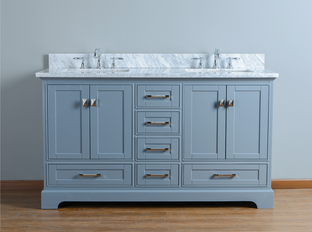 Rubeza 1500mm Charleston Vanity Unit with Carrara Marble Top - Dark Grey & Chrome
