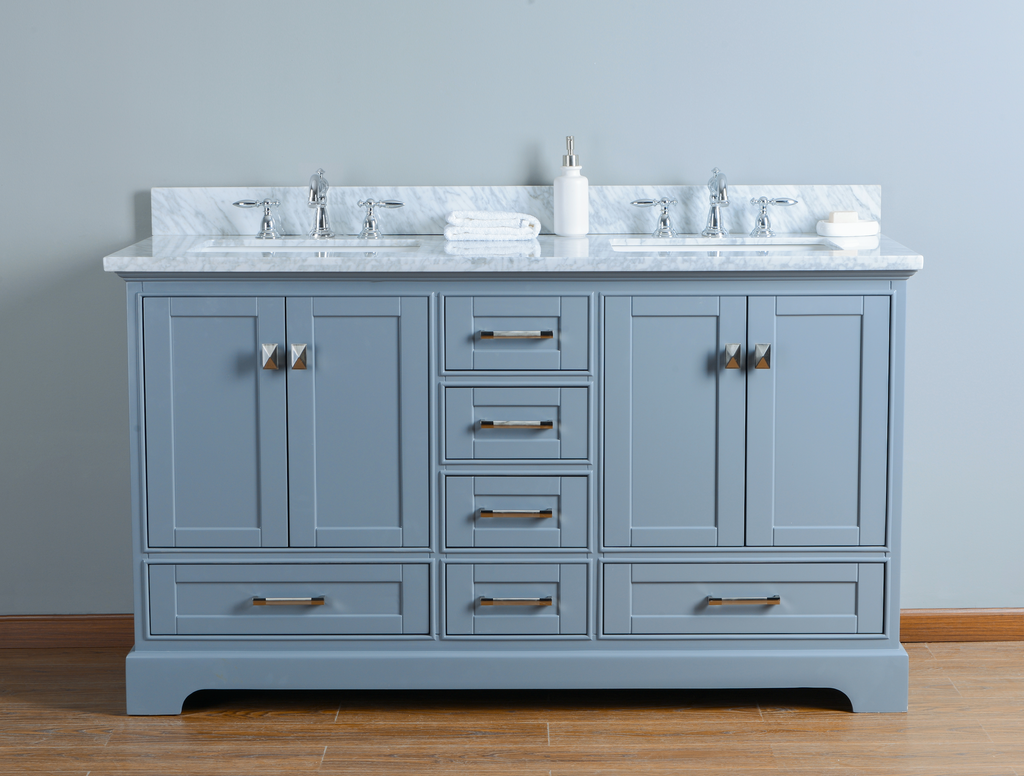 Rubeza 1500mm Charleston Vanity Unit with Carrara Marble Top - Dark Grey & Chrome