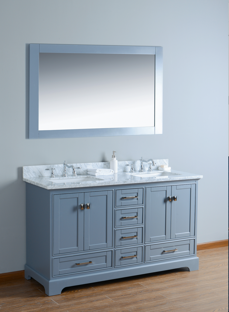 Rubeza 1500mm Charleston Vanity Unit with Carrara Marble Top - Dark Grey & Chrome