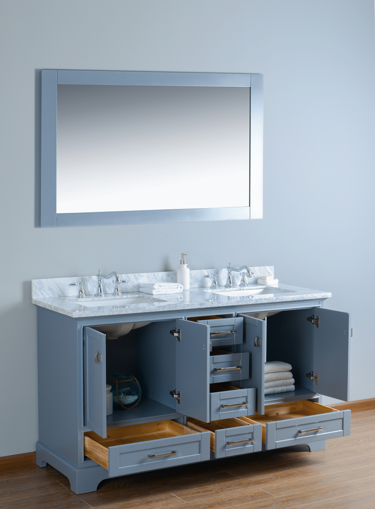 Rubeza 1500mm Charleston Vanity Unit with Carrara Marble Top - Dark Grey & Chrome