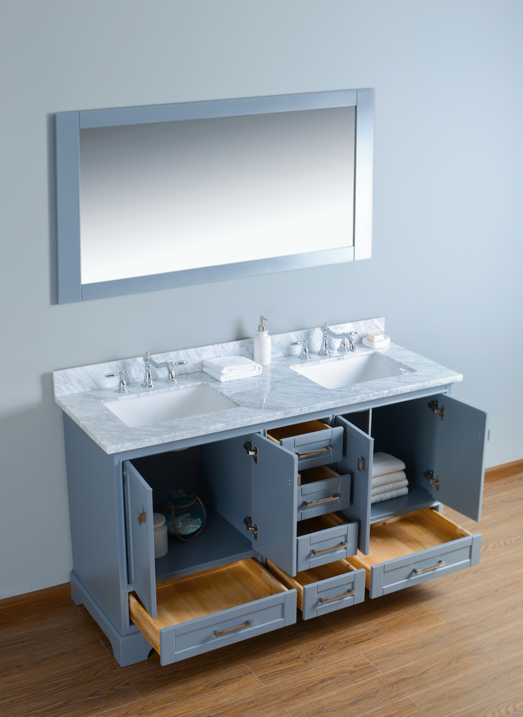 Rubeza 1500mm Charleston Vanity Unit with Carrara Marble Top - Dark Grey & Chrome