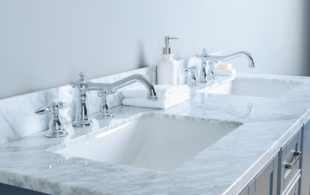 Rubeza 1500mm Charleston Vanity Unit with Carrara Marble Top - Dark Grey & Chrome