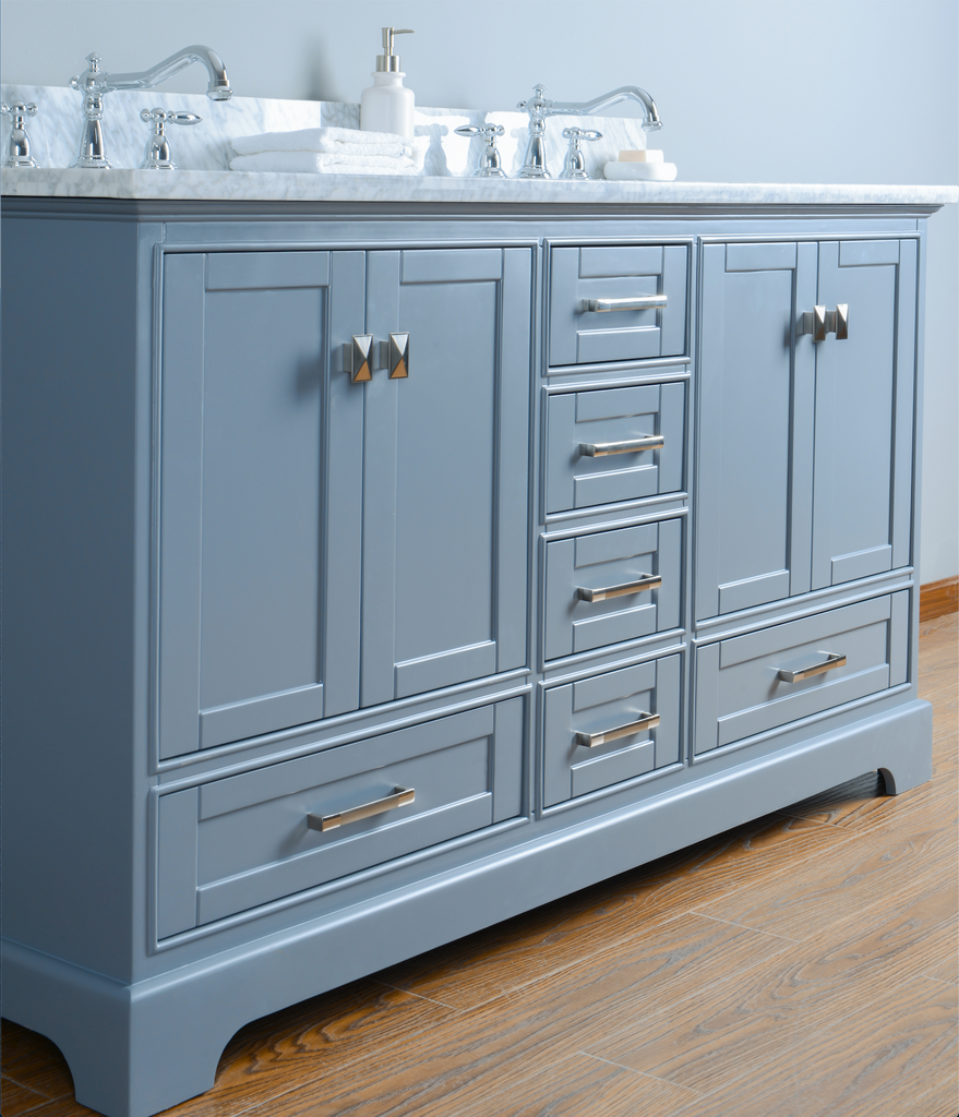 Rubeza 1500mm Charleston Vanity Unit with Carrara Marble Top - Dark Grey & Chrome