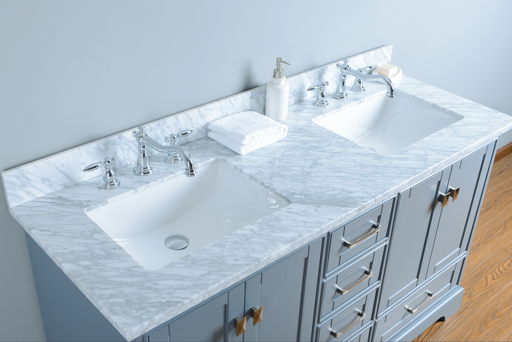 Rubeza 1500mm Charleston Vanity Unit with Carrara Marble Top - Dark Grey & Chrome
