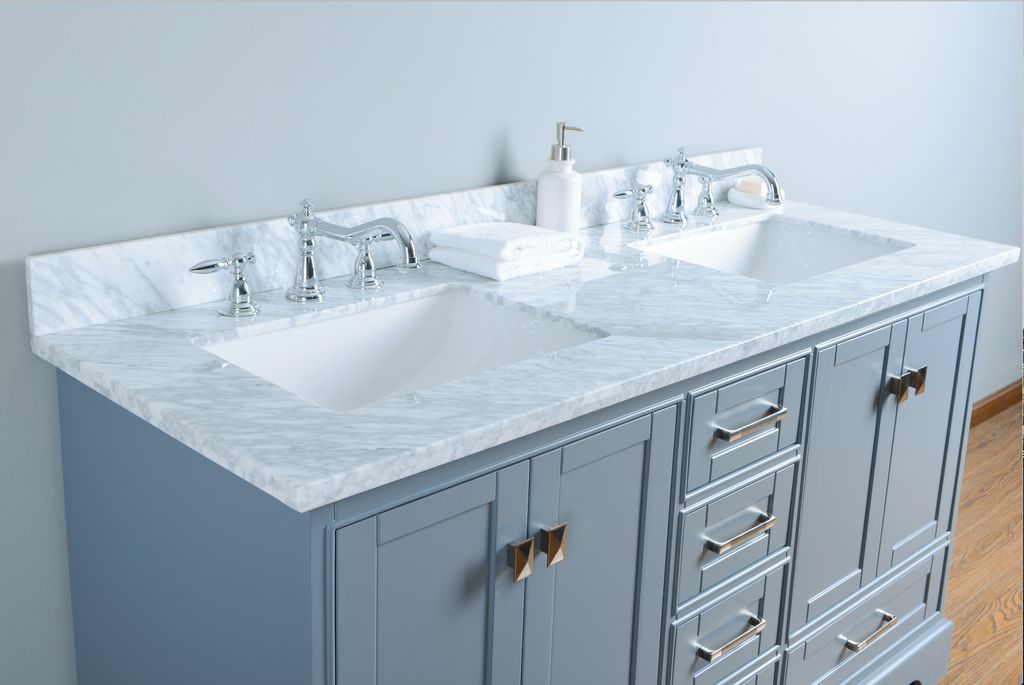 Rubeza 1500mm Charleston Vanity Unit with Carrara Marble Top - Dark Grey & Chrome