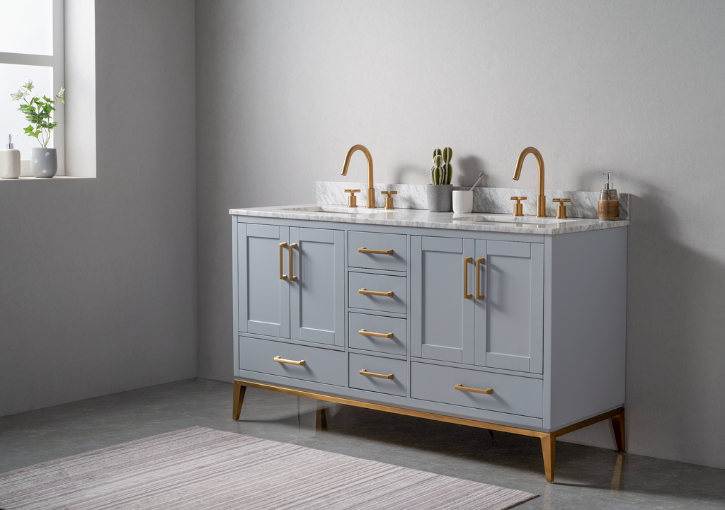 Rubeza 1500mm Anatolia Vanity Unit with Carrara Marble Top - Light Grey & Gold