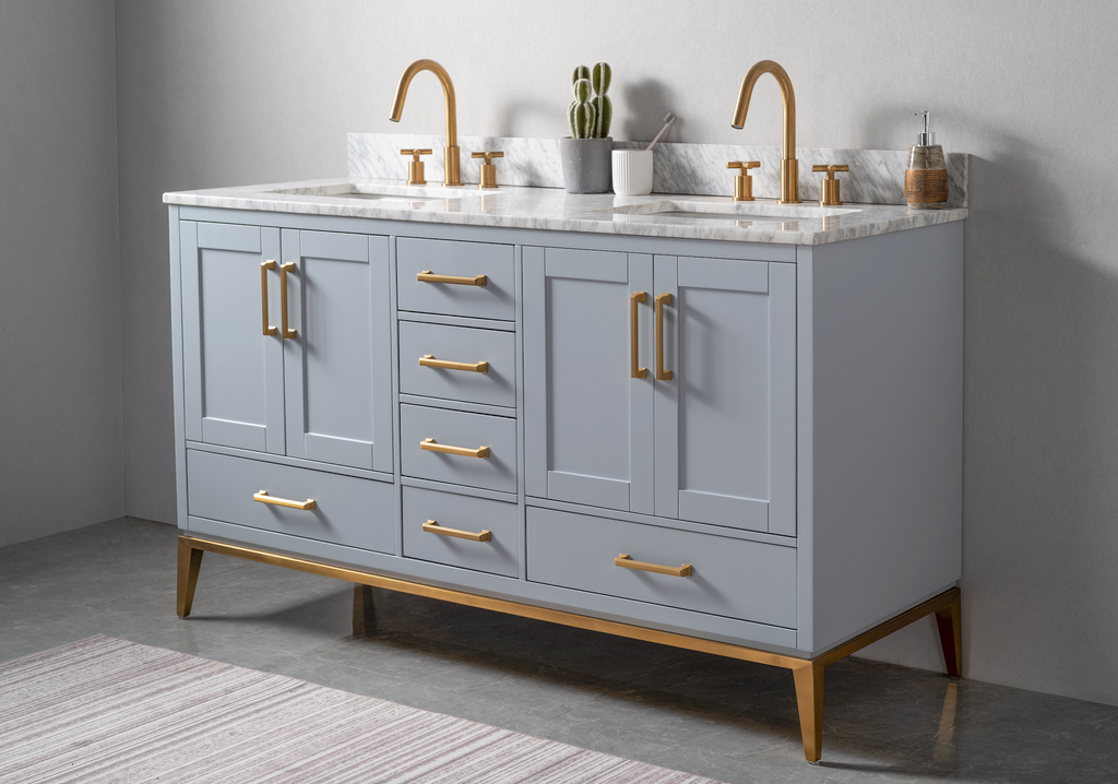 Rubeza 1500mm Anatolia Vanity Unit with Carrara Marble Top - Light Grey & Gold