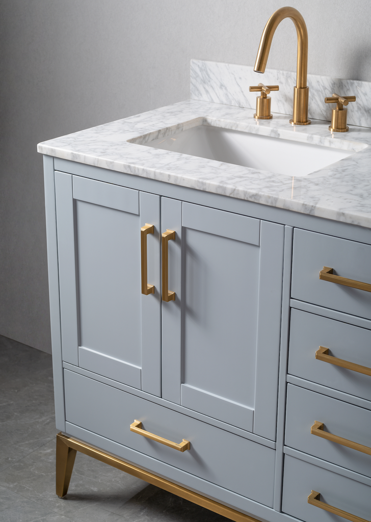 Rubeza 1500mm Anatolia Vanity Unit with Carrara Marble Top - Light Grey & Gold