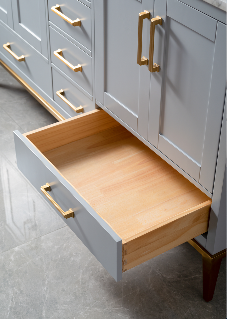 Rubeza 1500mm Anatolia Vanity Unit with Carrara Marble Top - Light Grey & Gold