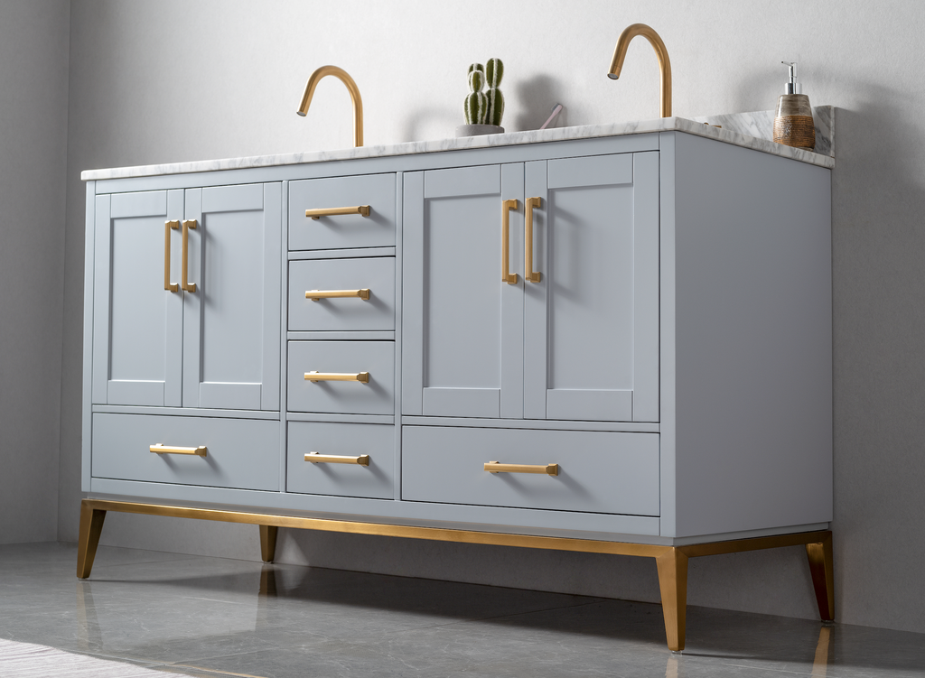 Rubeza 1500mm Anatolia Vanity Unit with Carrara Marble Top - Light Grey & Gold