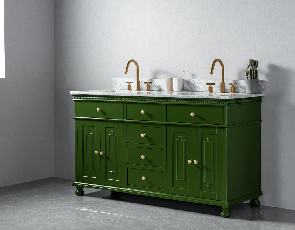 Rubeza 1500mm Didim Vanity Unit with Carrara Marble Top - Grass Green & Gold