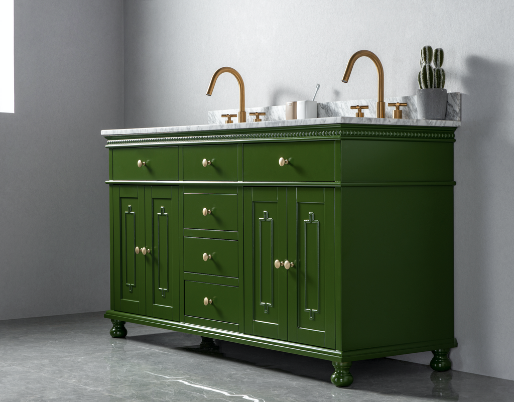 Rubeza 1500mm Didim Vanity Unit with Carrara Marble Top - Grass Green & Gold