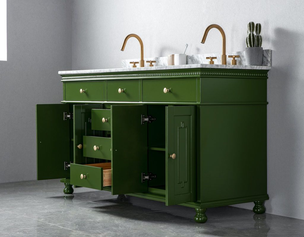 Rubeza 1500mm Didim Vanity Unit with Carrara Marble Top - Grass Green & Gold
