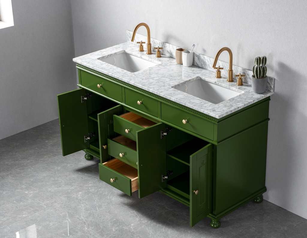 Rubeza 1500mm Didim Vanity Unit with Carrara Marble Top - Grass Green & Gold