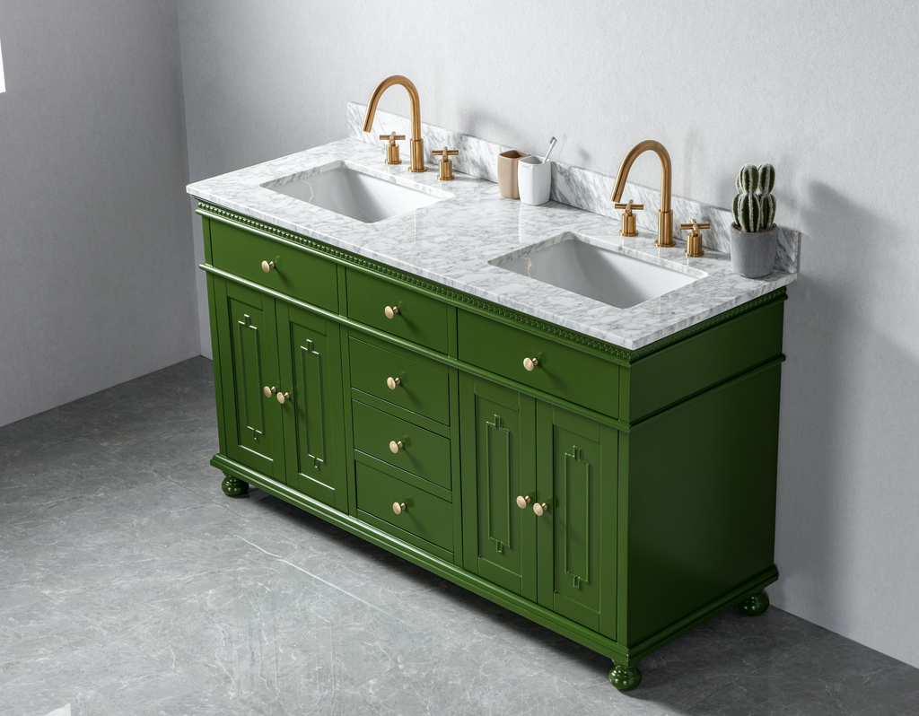 Rubeza 1500mm Didim Vanity Unit with Carrara Marble Top - Grass Green & Gold