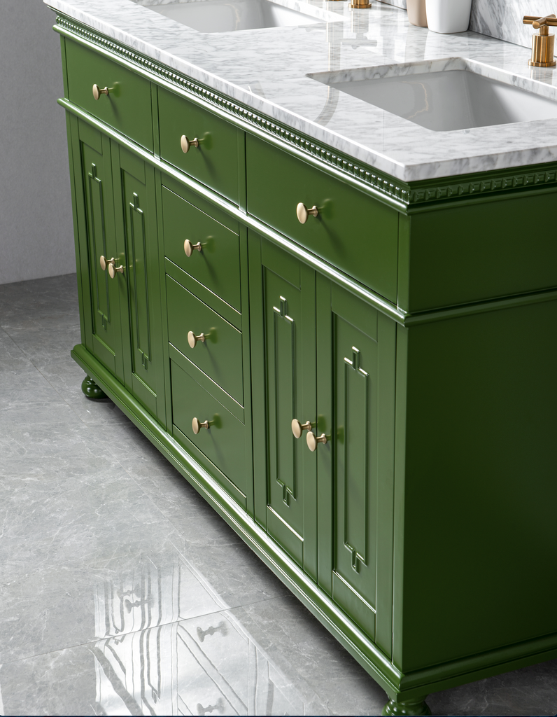 Rubeza 1500mm Didim Vanity Unit with Carrara Marble Top - Grass Green & Gold