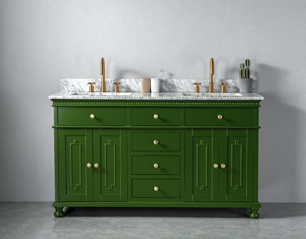 Rubeza 1500mm Didim Vanity Unit with Carrara Marble Top - Grass Green & Gold