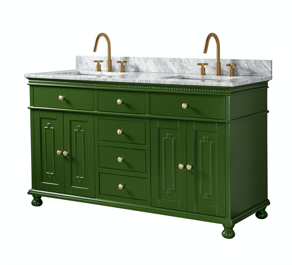 Rubeza 1500mm Didim Vanity Unit with Carrara Marble Top - Grass Green & Gold