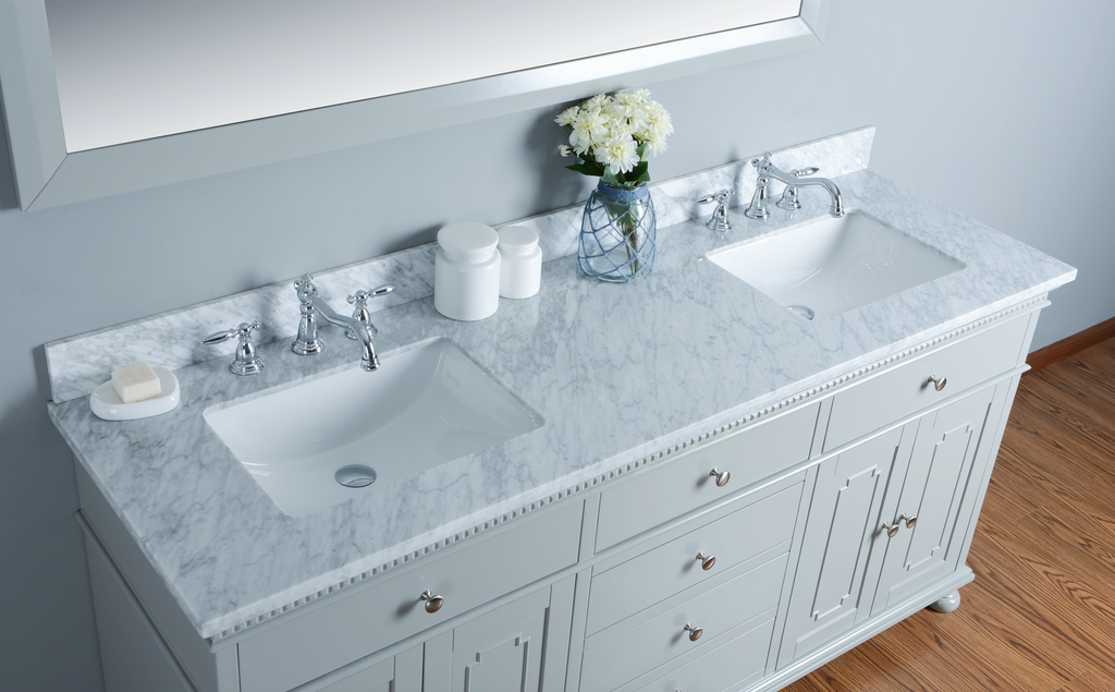 Rubeza 1500mm Didim Vanity Unit with Carrara Marble Top - Light Grey & Chrome