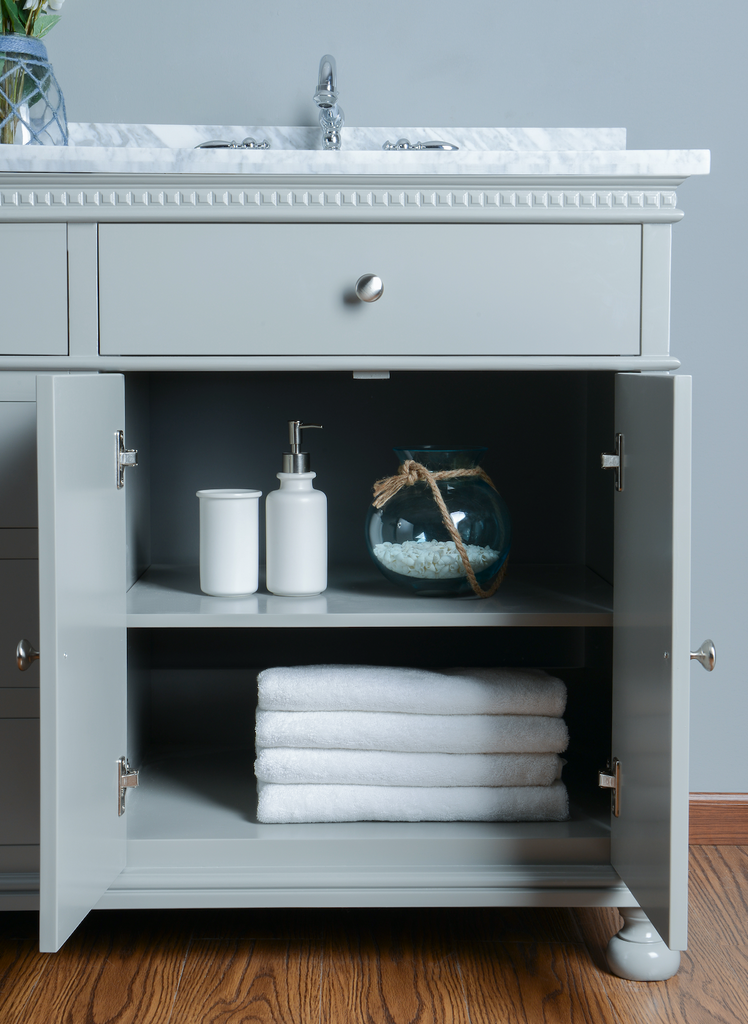 Rubeza 1500mm Didim Vanity Unit with Carrara Marble Top - Light Grey & Chrome