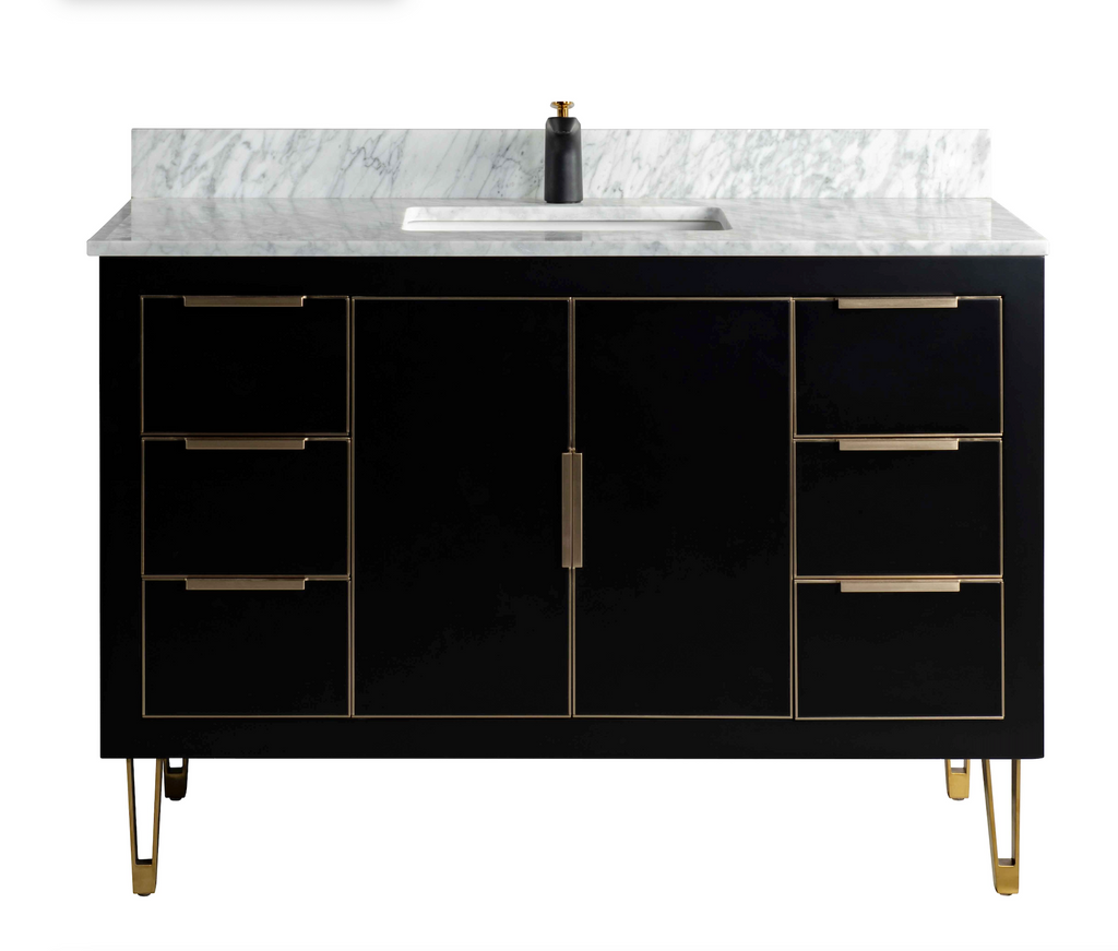 Rubeza 1200mm Dukes Vanity Unit with Carrara Marble Top - Black & Gold