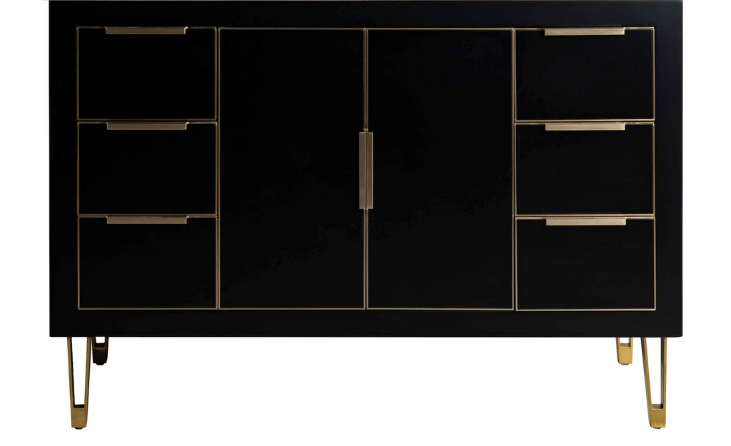 Rubeza Dukes 1200mm Kitchen Island with Calacatta Quartz Top - Black & Gold