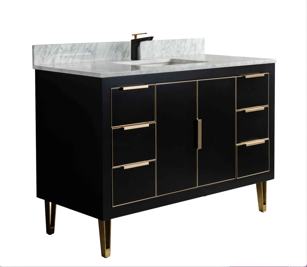 Rubeza 1200mm Dukes Vanity Unit with Carrara Marble Top - Black & Gold