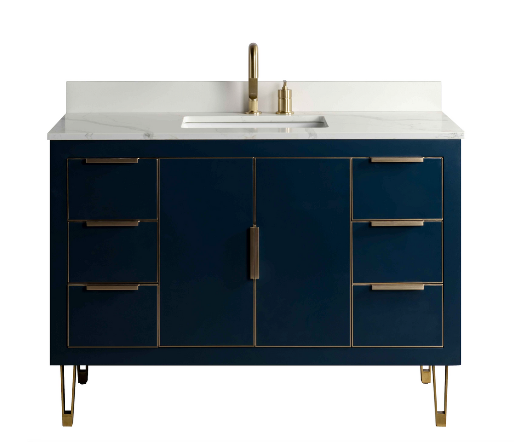 Rubeza 1200mm Dukes Vanity Unit with Calacatta Quartz Top - Dark Blue & Gold