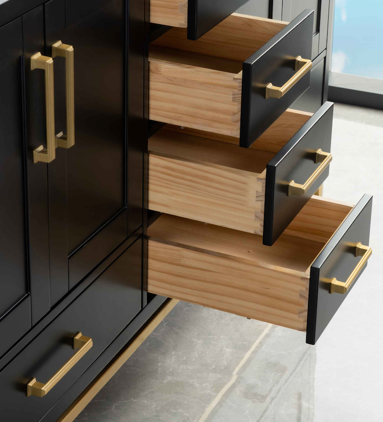 Rubeza 1500mm Anatolia Kitchen Island with Calacatta Quartz Top - Black & Gold